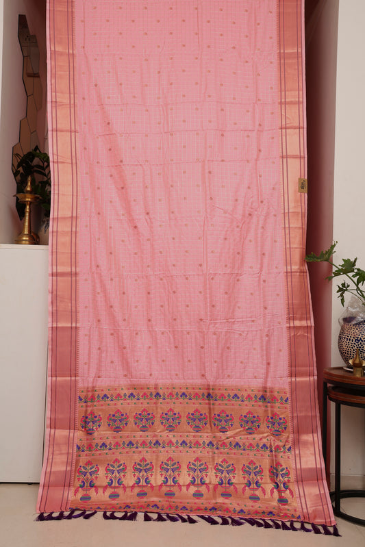 Blush Pink Zari Check Paithani