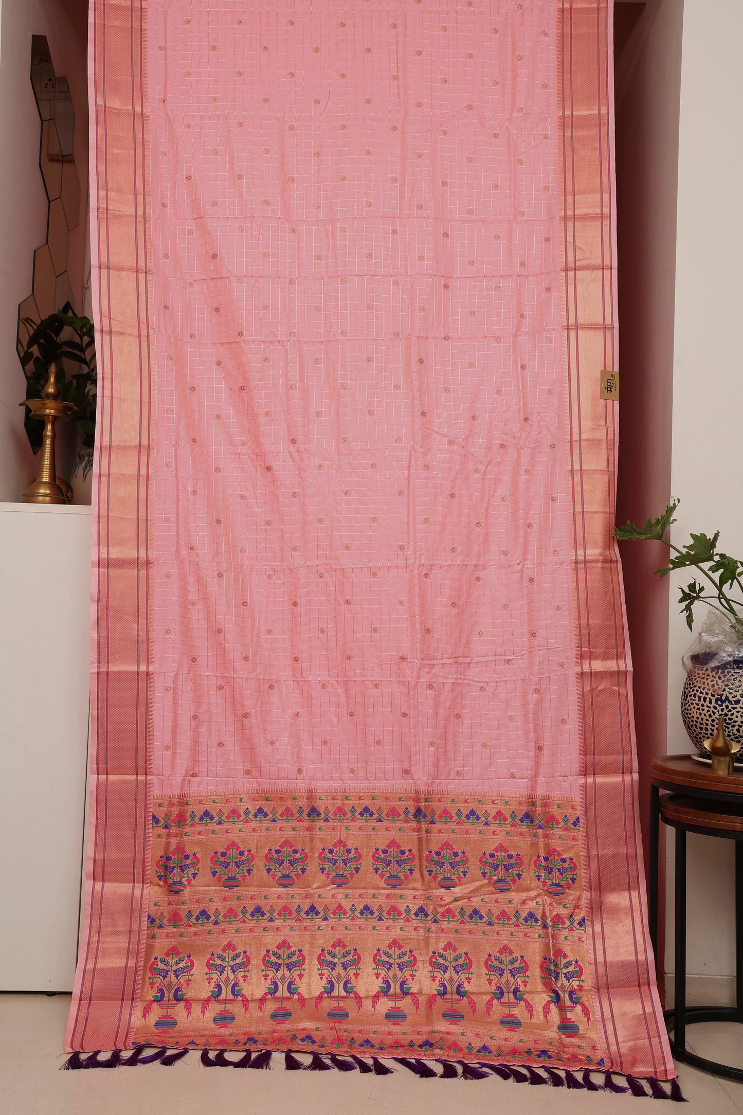 Blush Pink Zari Check Paithani