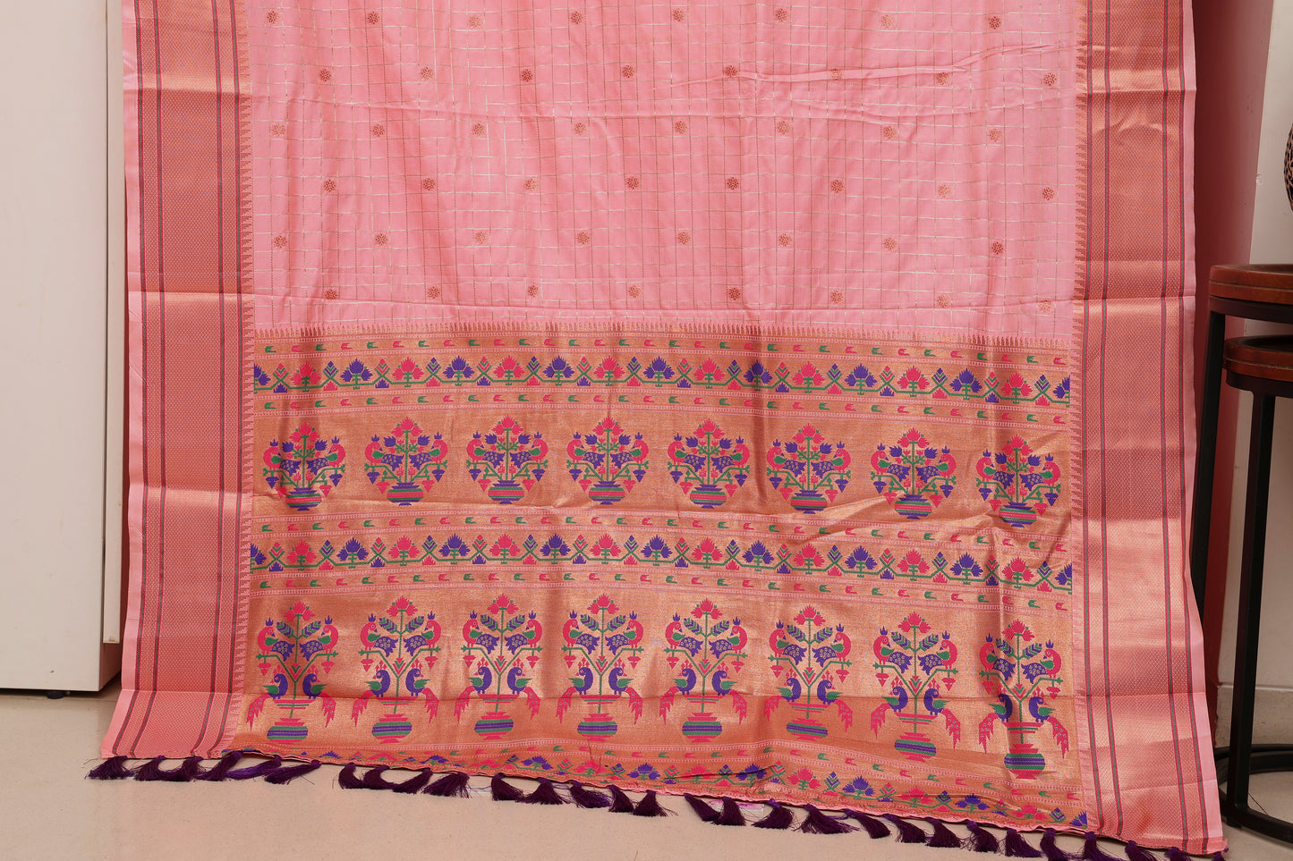 Blush Pink Zari Check Paithani