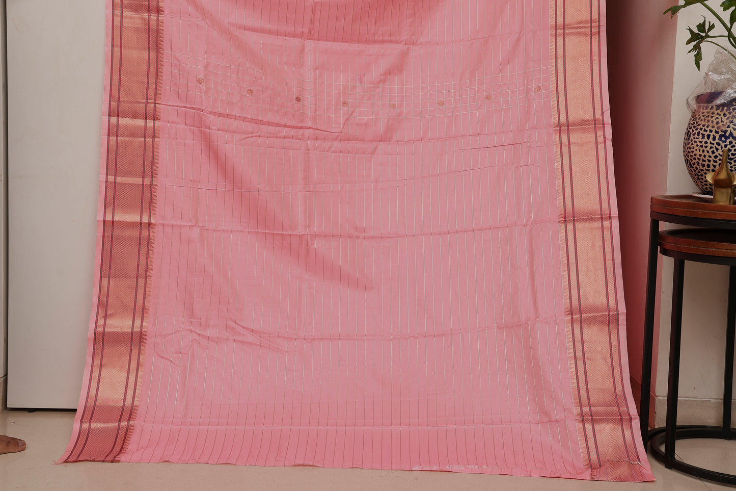 Blush Pink Zari Check Paithani