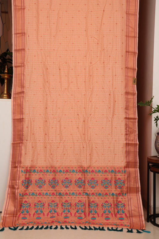 Peach Glow Zari Check Paithani