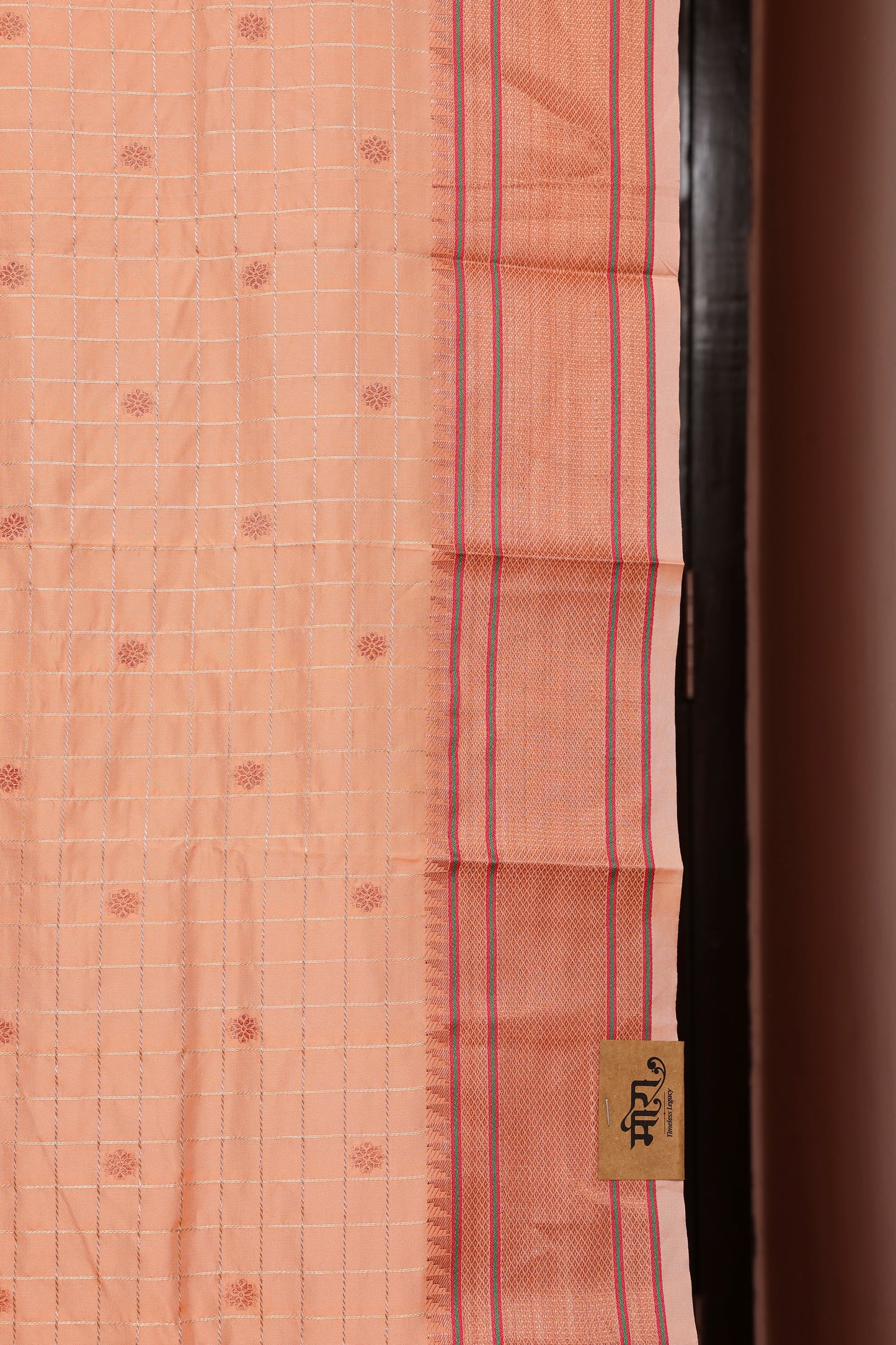 Peach Glow Zari Check Paithani