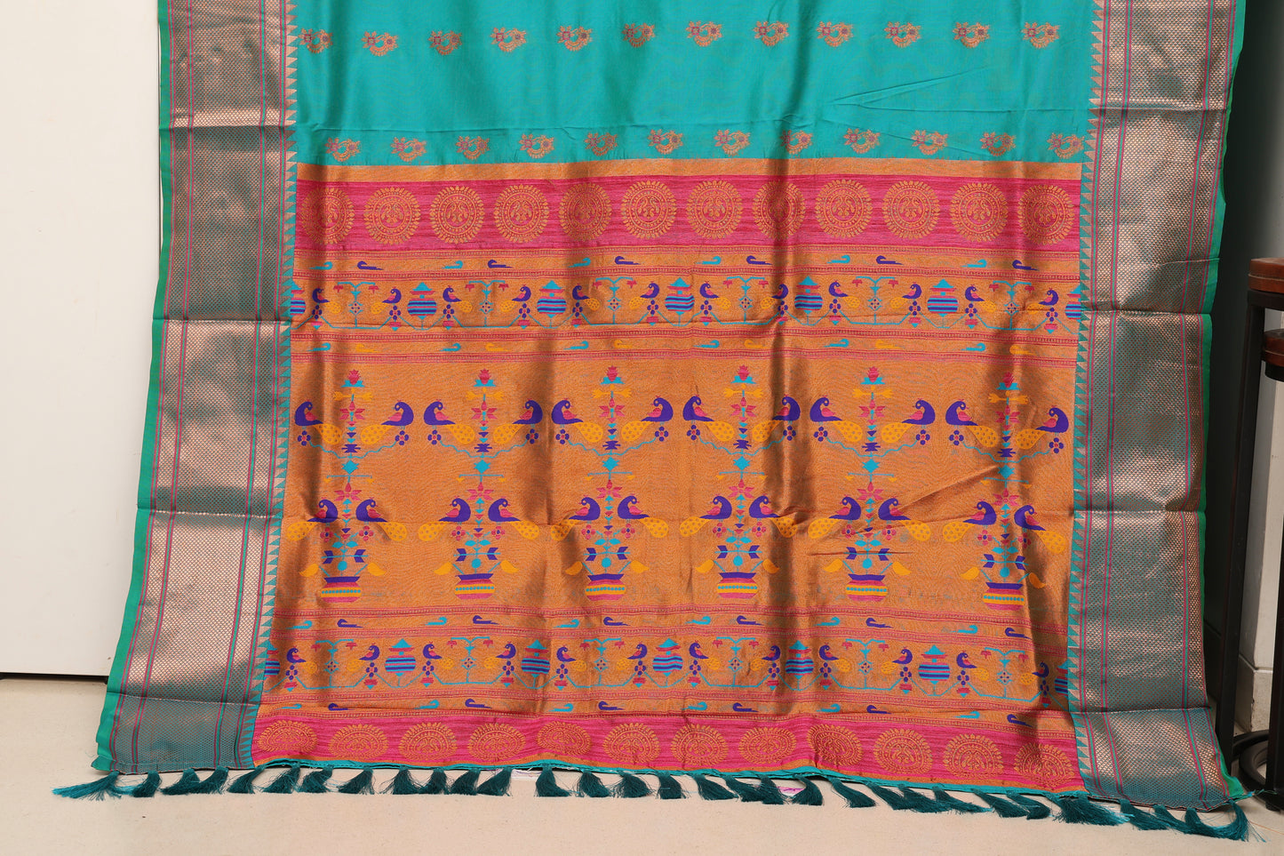 Peacock Teal Nath Butti Paithani
