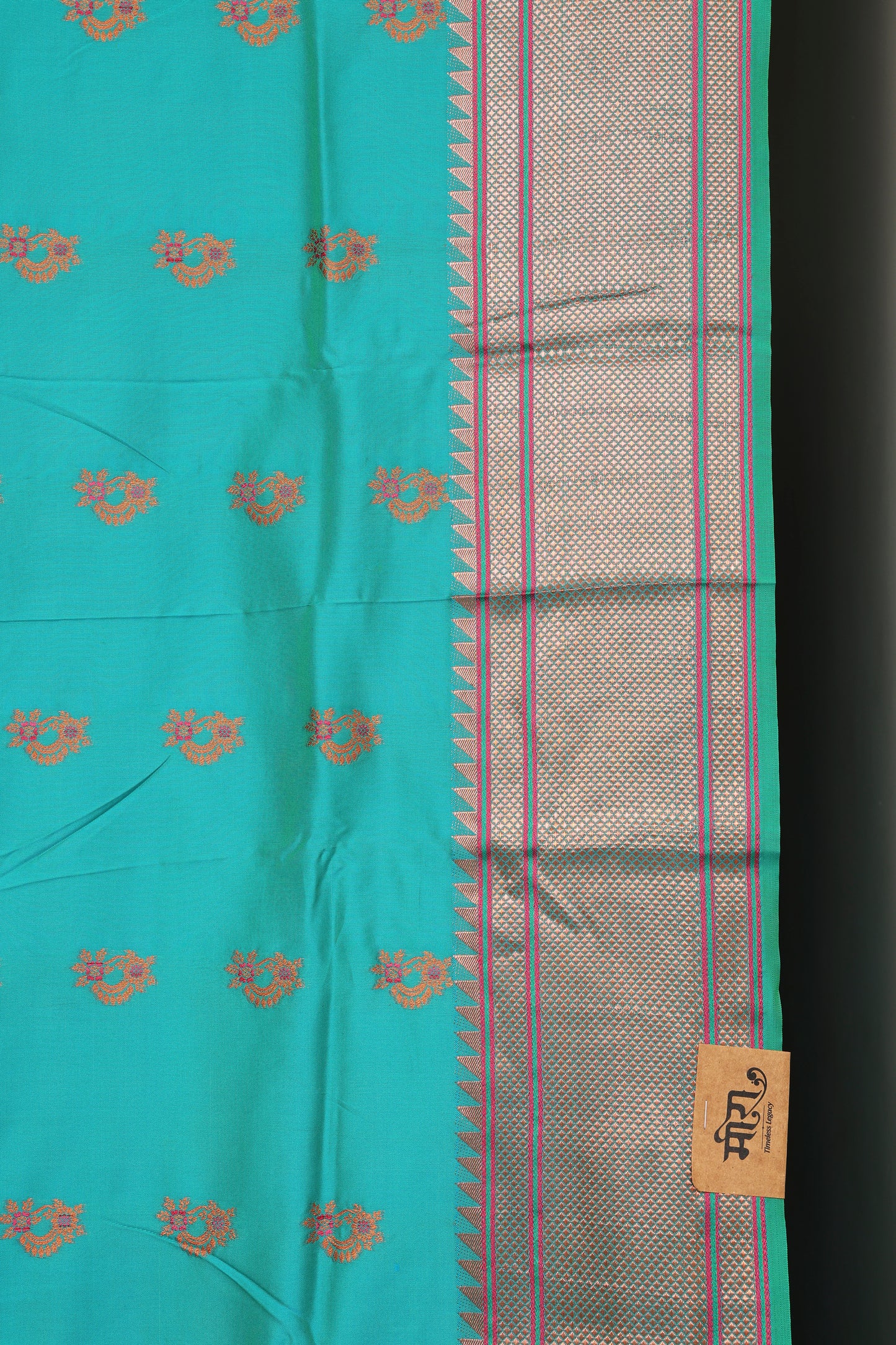 Peacock Teal Nath Butti Paithani