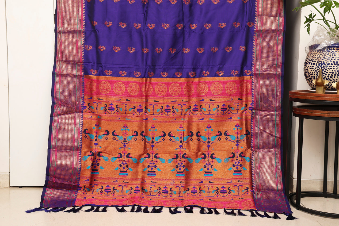 Royal Blue Nath Butti Paithani
