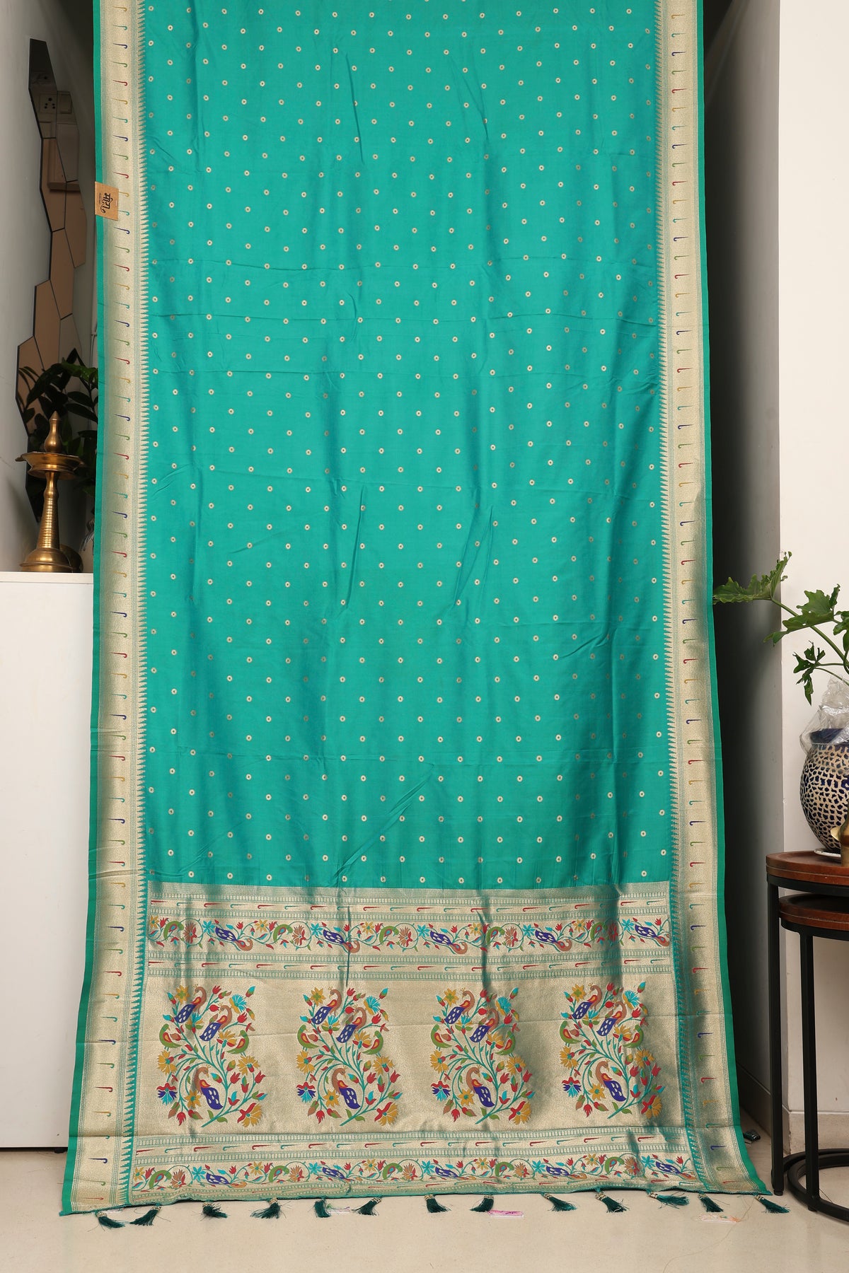 Peacock Teal Soft Silk Blend Paithani