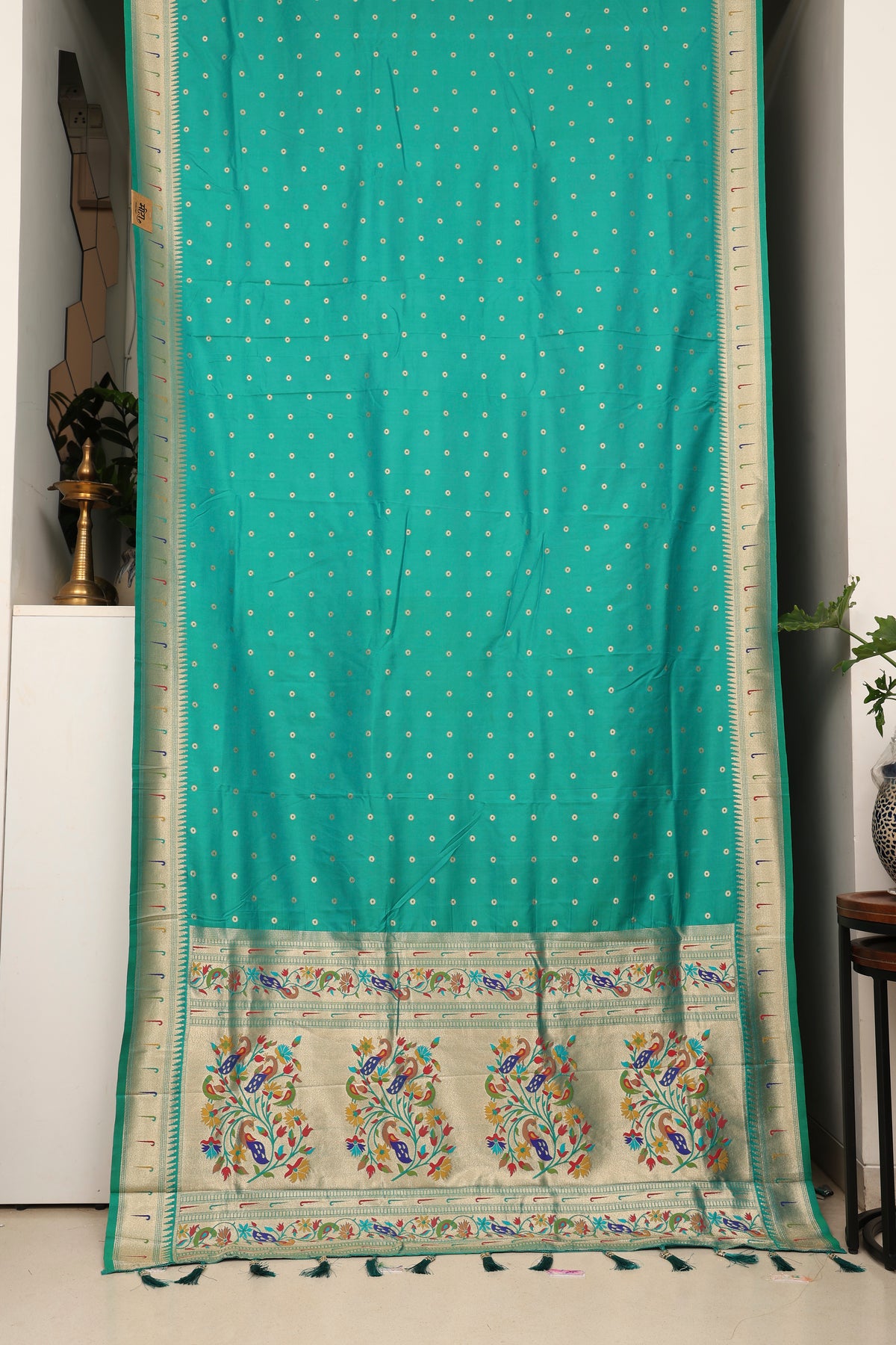 Peacock Teal Soft Silk Blend Paithani