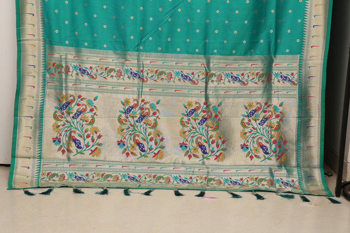 Peacock Teal Soft Silk Blend Paithani