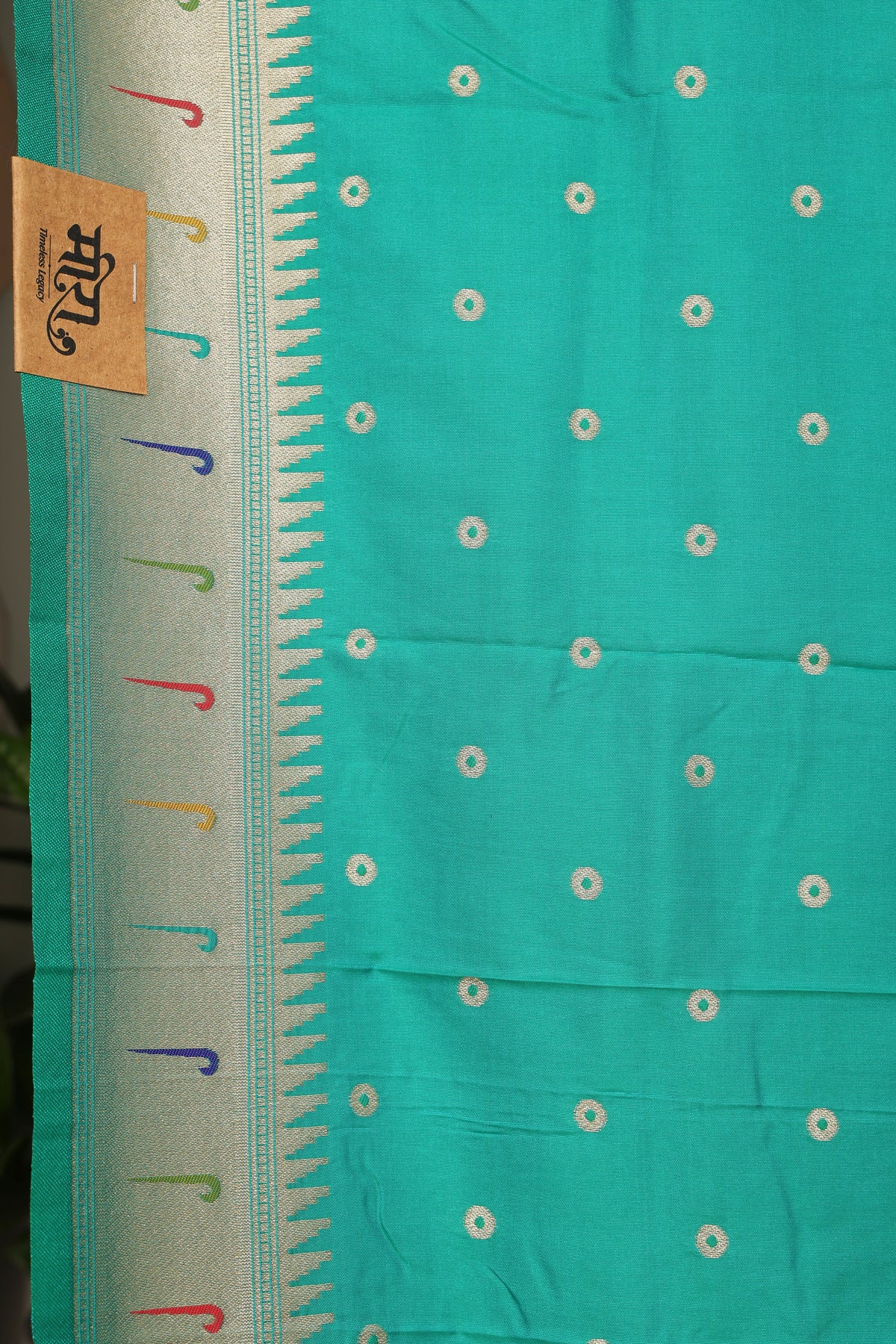 Peacock Teal Soft Silk Blend Paithani