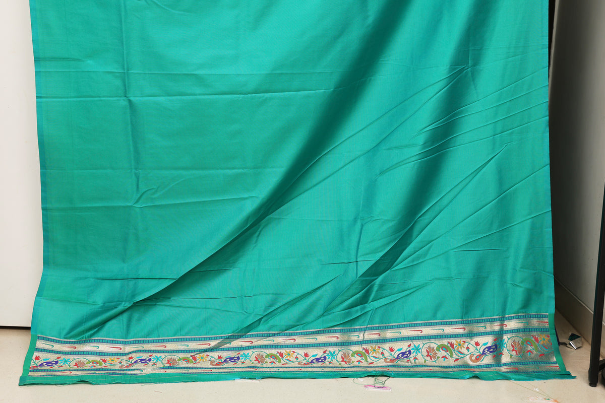 Peacock Teal Soft Silk Blend Paithani