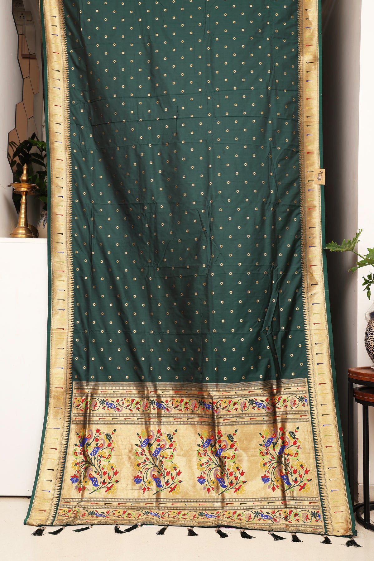 Bottle Green Soft Silk Blend Paithani