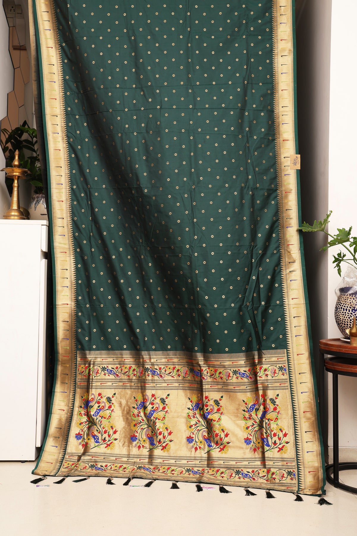 Bottle Green Soft Silk Blend Paithani