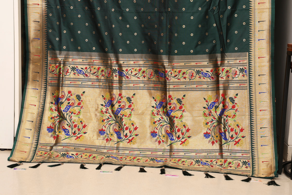 Bottle Green Soft Silk Blend Paithani