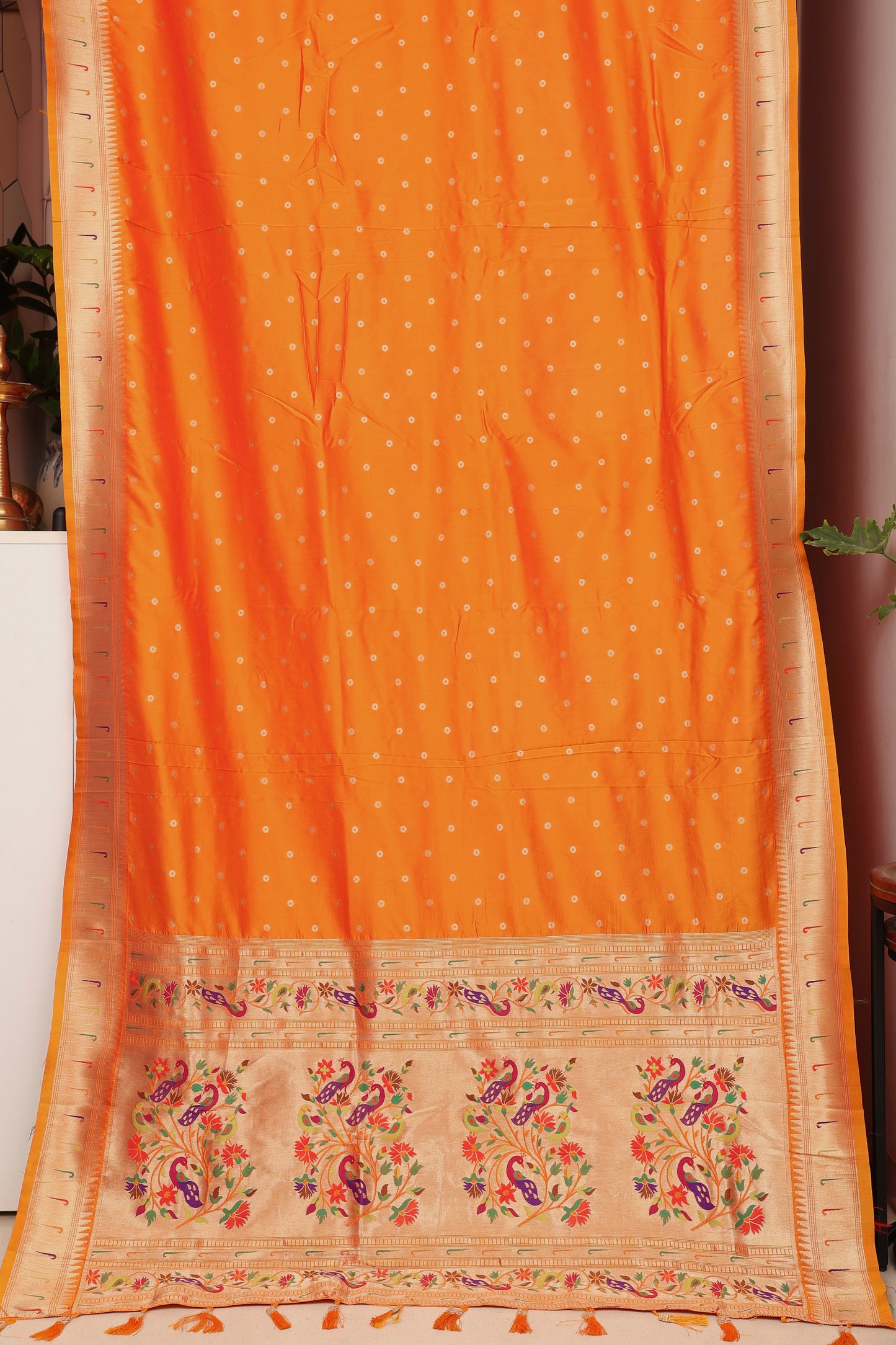 Orange Gold Soft Silk Blend Paithani