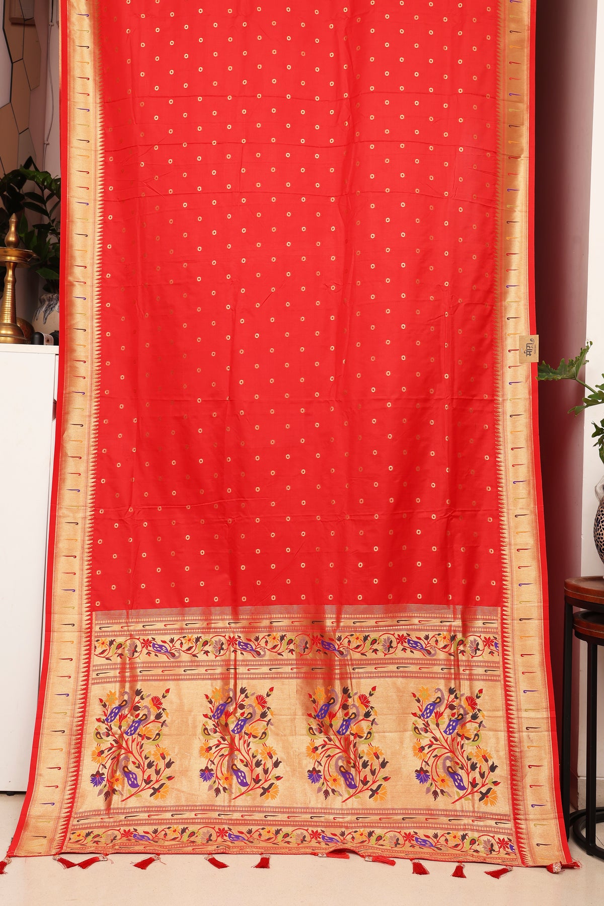 Vermilion Red Soft Silk Blend Paithani