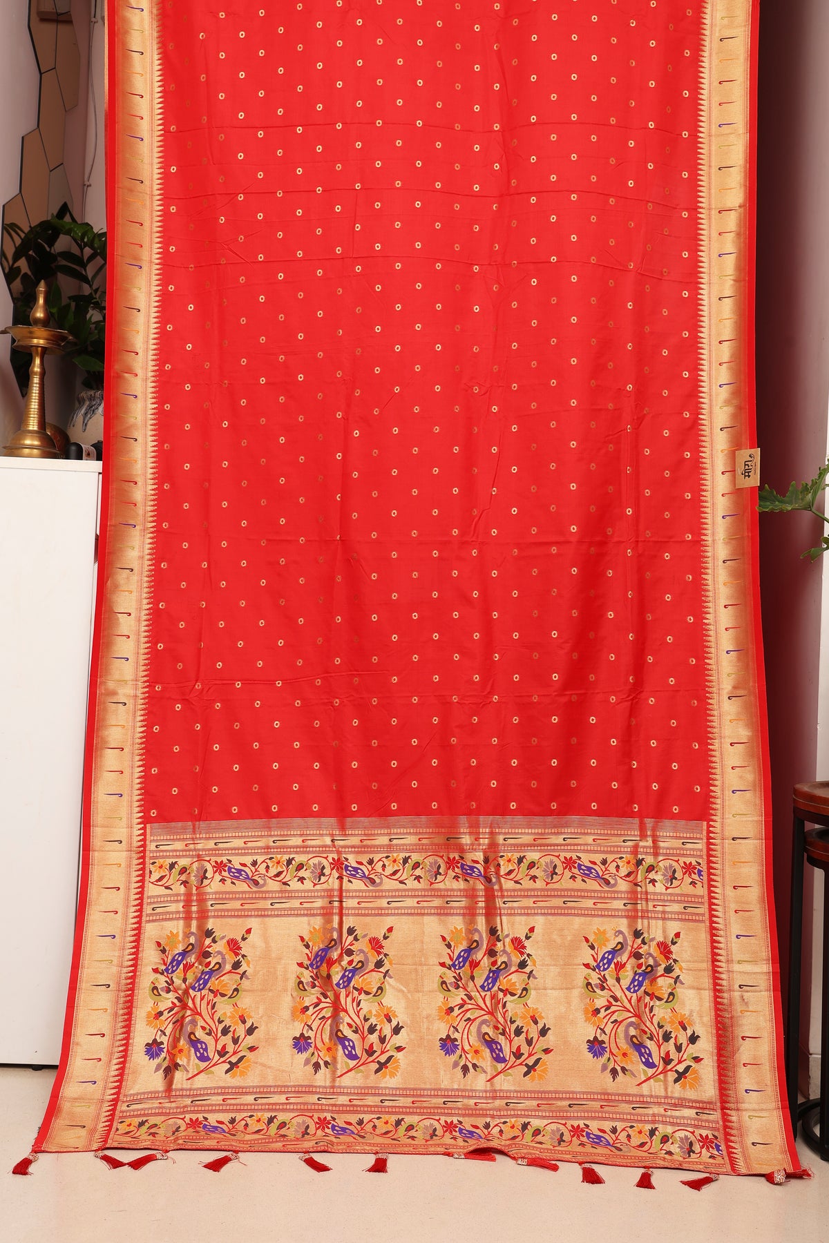 Vermilion Red Soft Silk Blend Paithani
