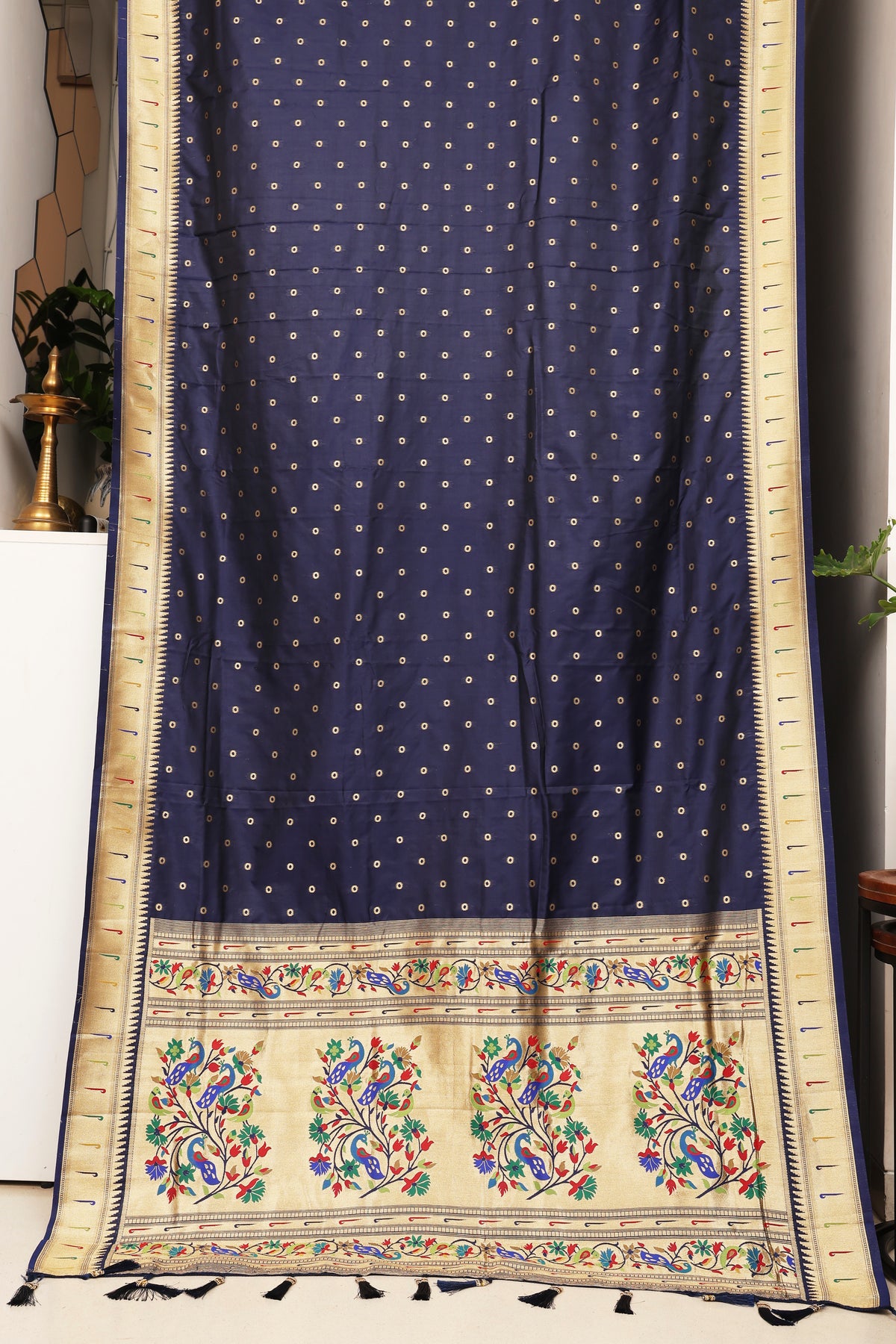 Navy Blue Soft Silk Blend Paithani