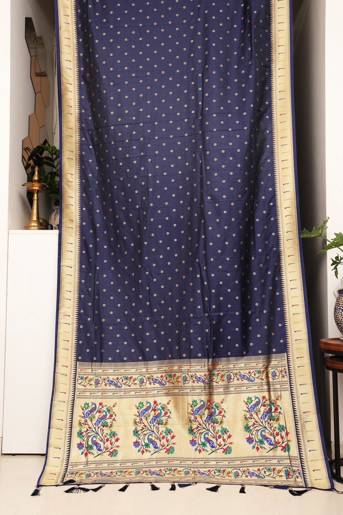 Navy Blue Soft Silk Blend Paithani
