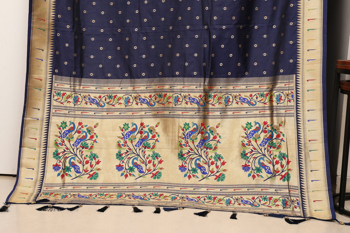 Navy Blue Soft Silk Blend Paithani