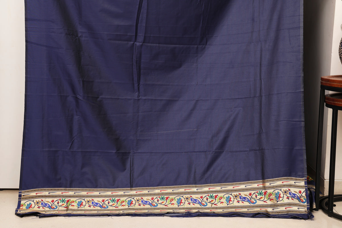 Navy Blue Soft Silk Blend Paithani