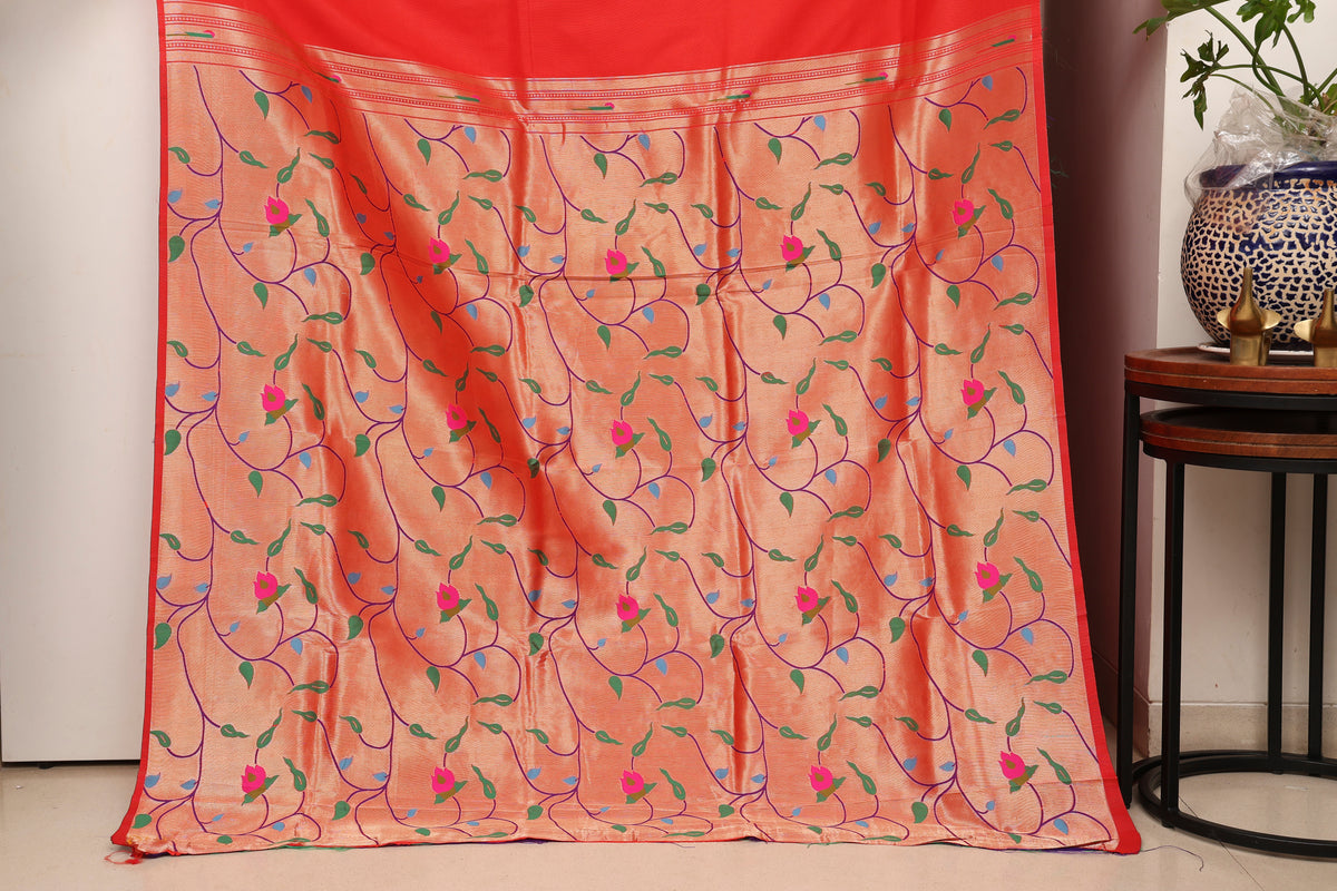 Vermilion Red Paithani and Kalamkari Fusion