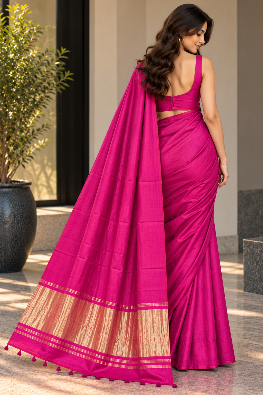 Deep Magenta Pure Modal Silk Saree