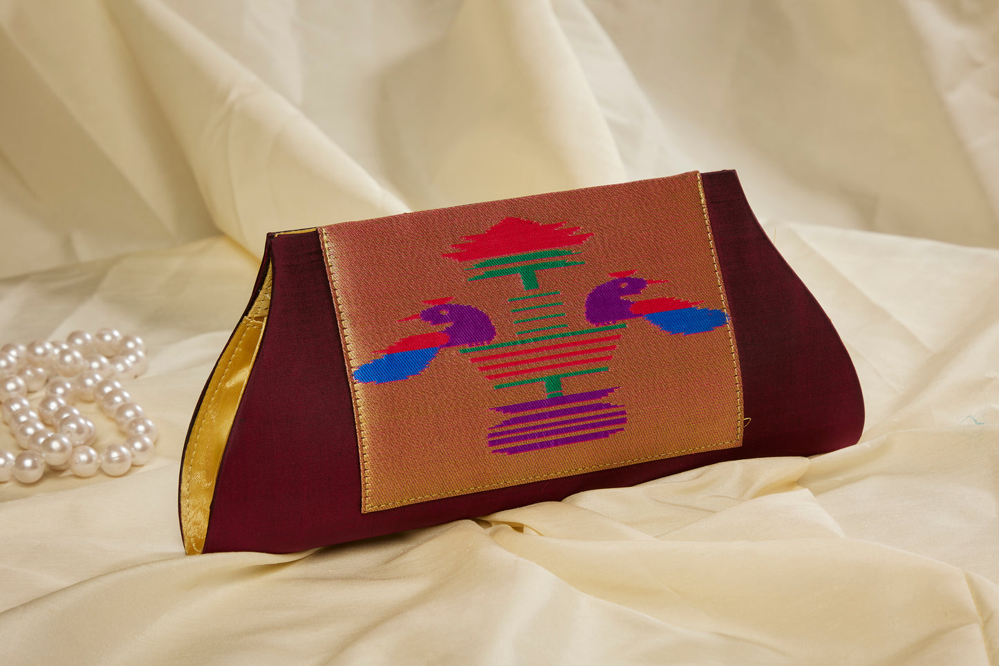 Rajasi Paithani Clutch - Wine Maroon
