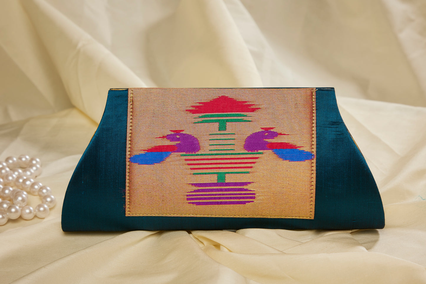 Rajasi Paithani Clutch - Peacock Teal