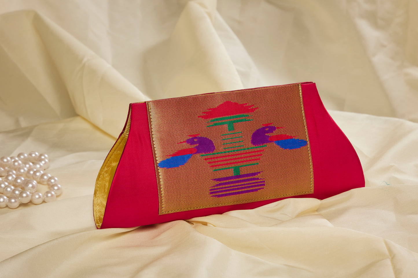Rajasi Paithani Clutch - Rani Pink