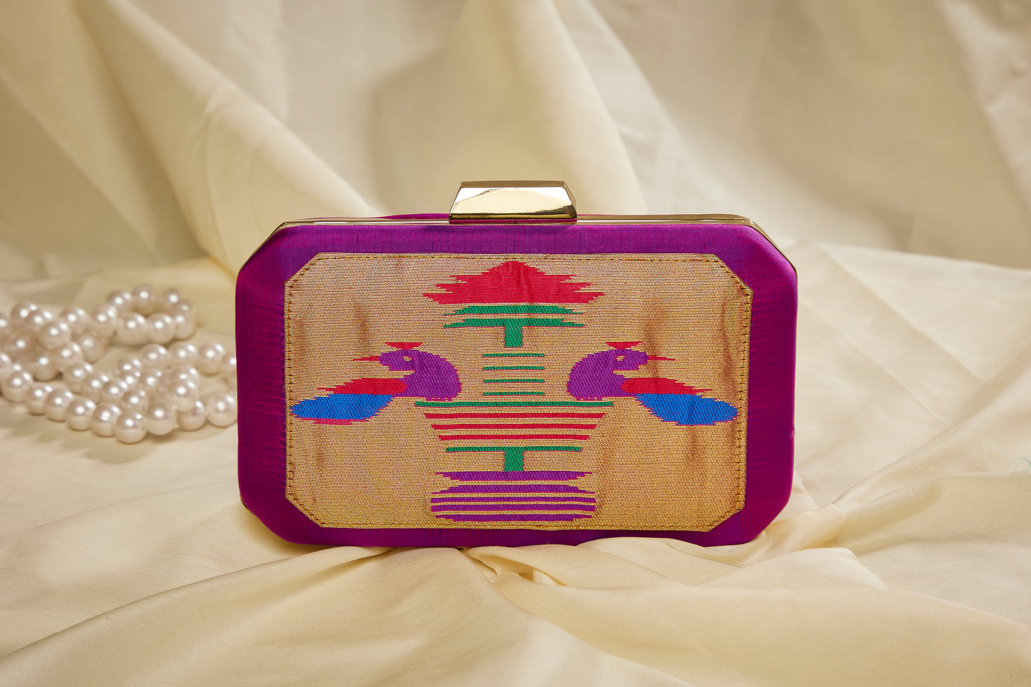 Rajasi Paithani Frame Clutch  - Magenta Rani