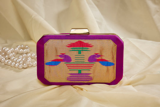 Rajasi Paithani Frame Clutch  - Magenta Rani