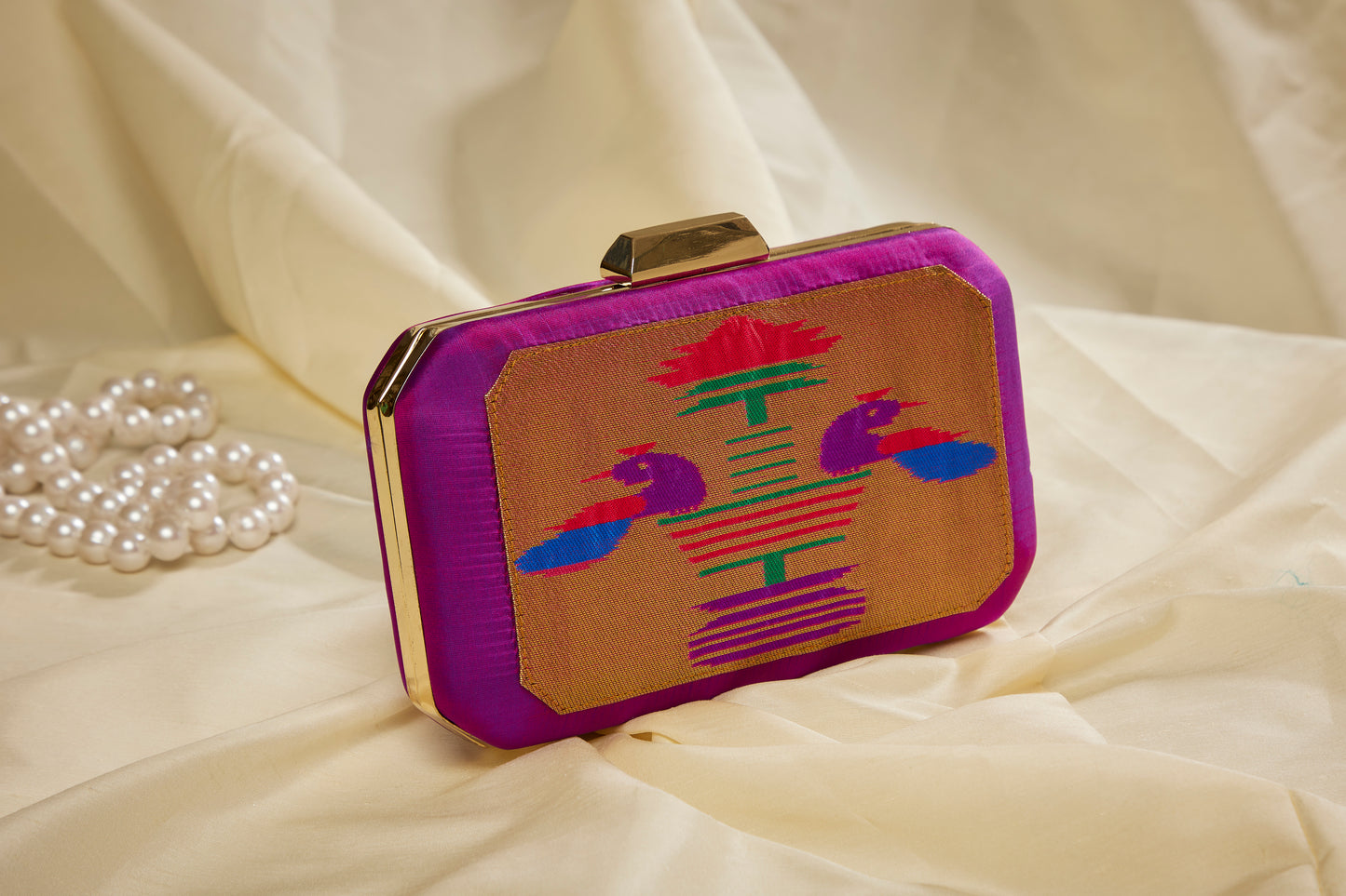 Rajasi Paithani Frame Clutch  - Magenta Rani
