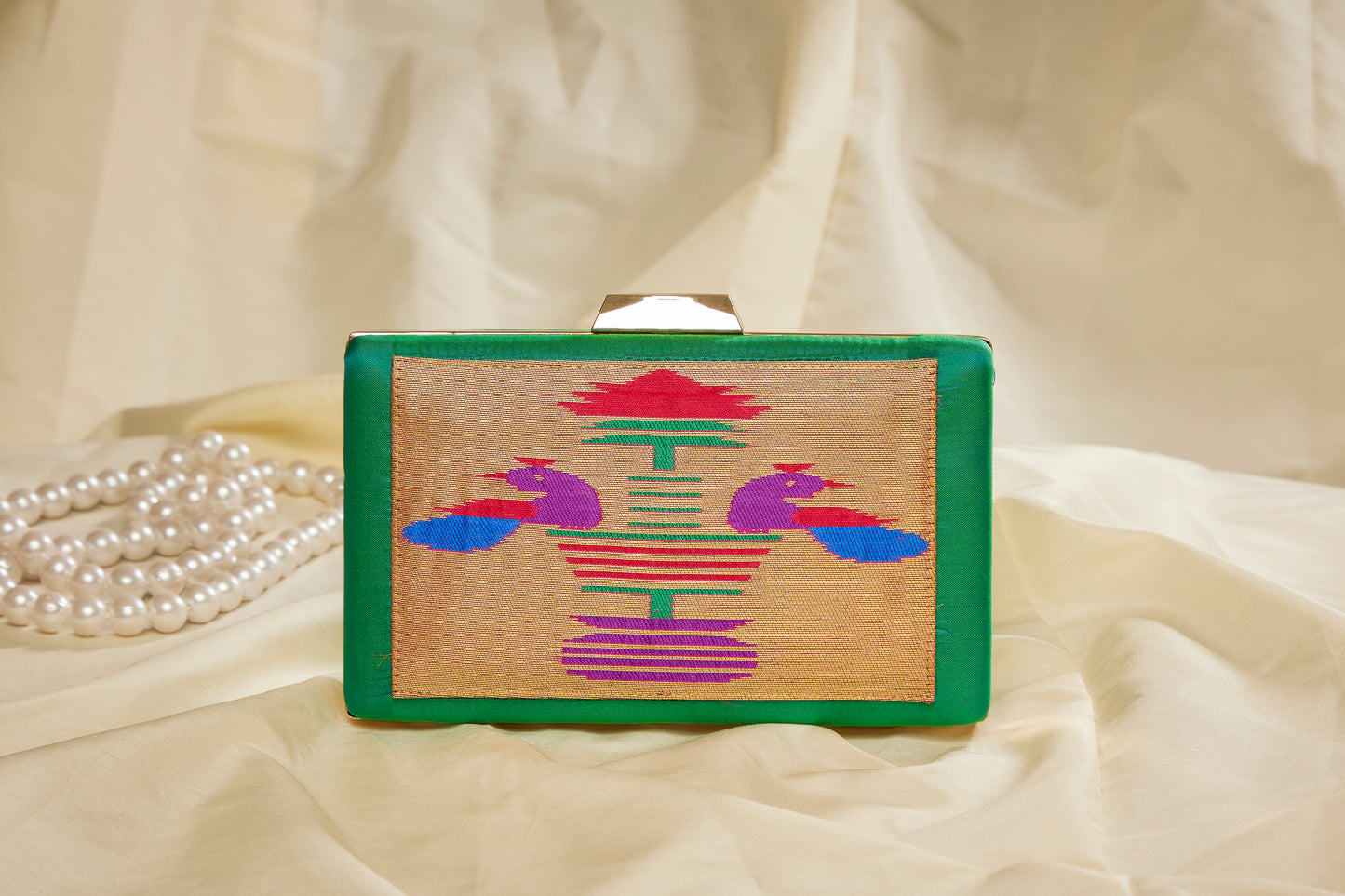 Rajasi Paithani Frame Clutch  - Emerald Green