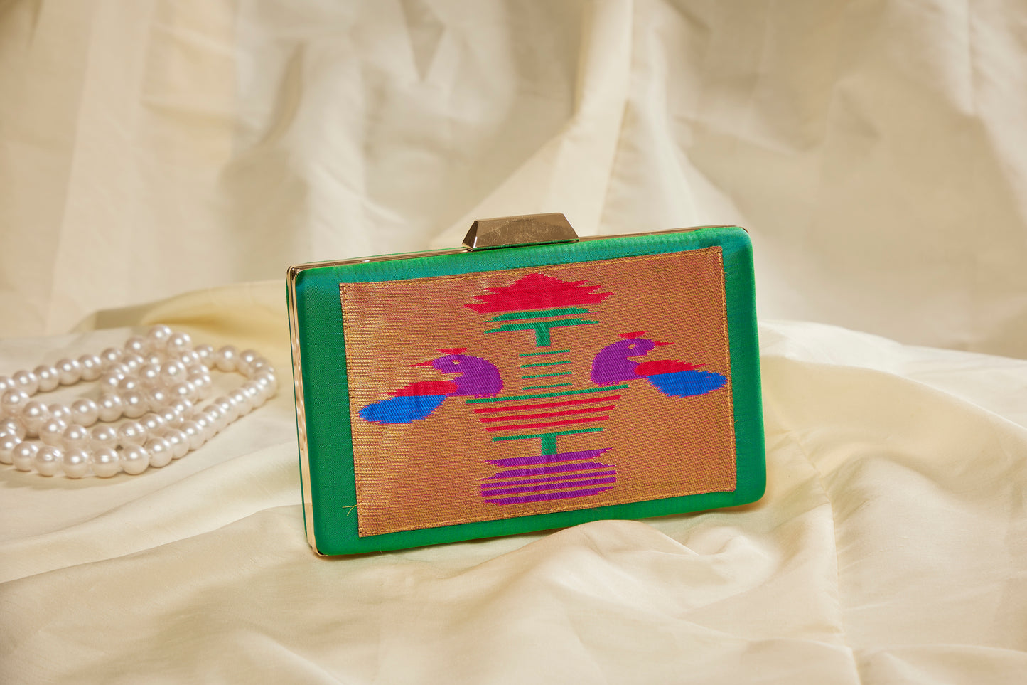 Rajasi Paithani Frame Clutch  - Emerald Green