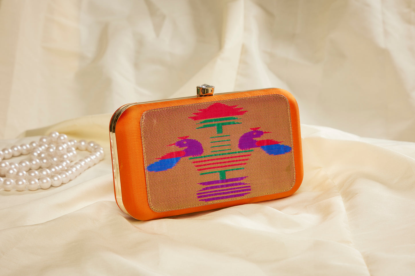 Rajasi Paithani Frame Clutch  - Kesari Orange