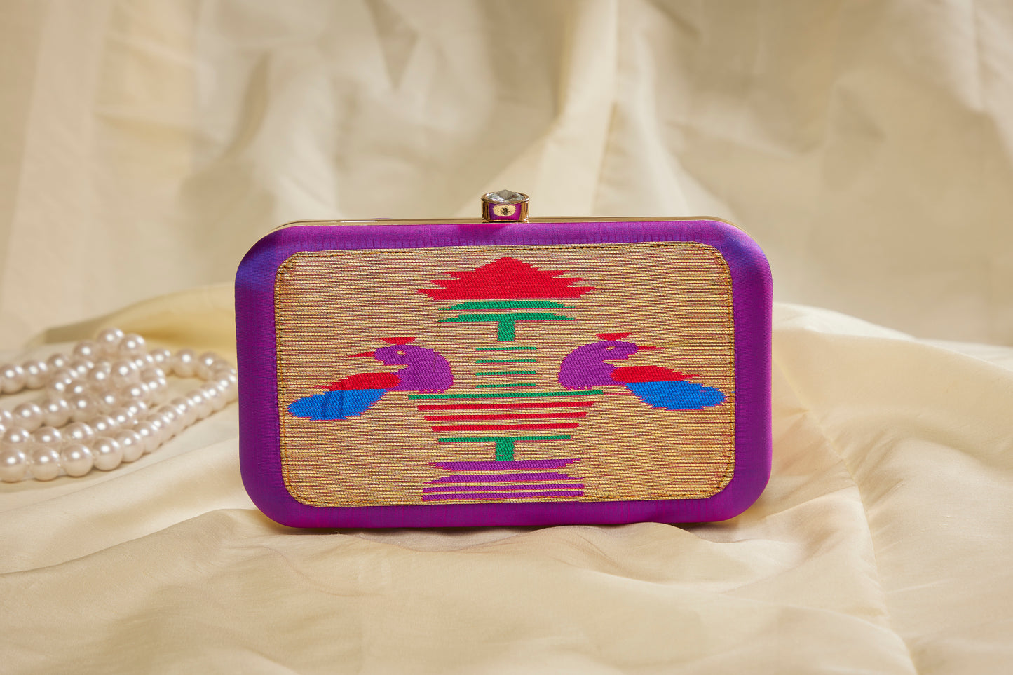 Rajasi Paithani Frame Clutch  - Magenta