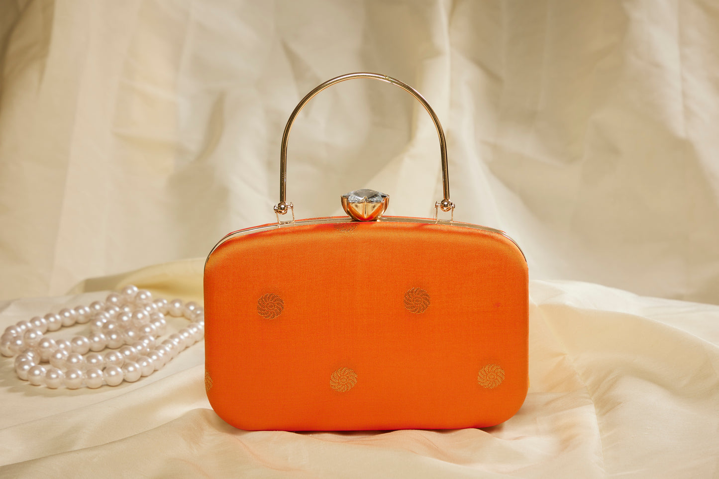 Butti Paithani Clutch - Orange