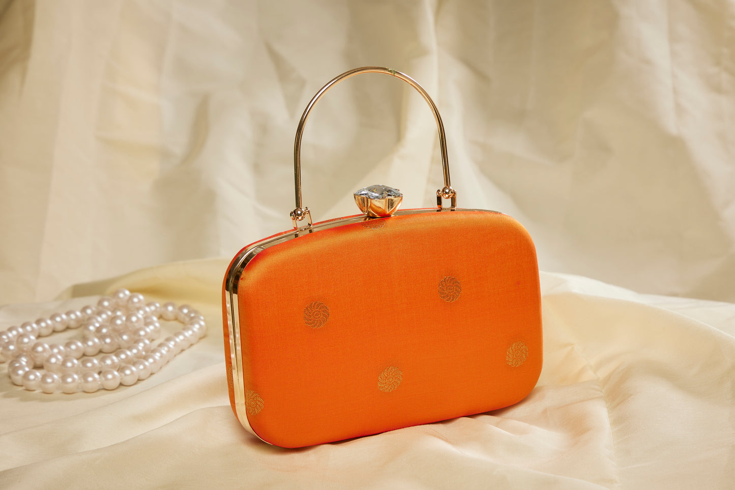 Butti Paithani Clutch - Orange