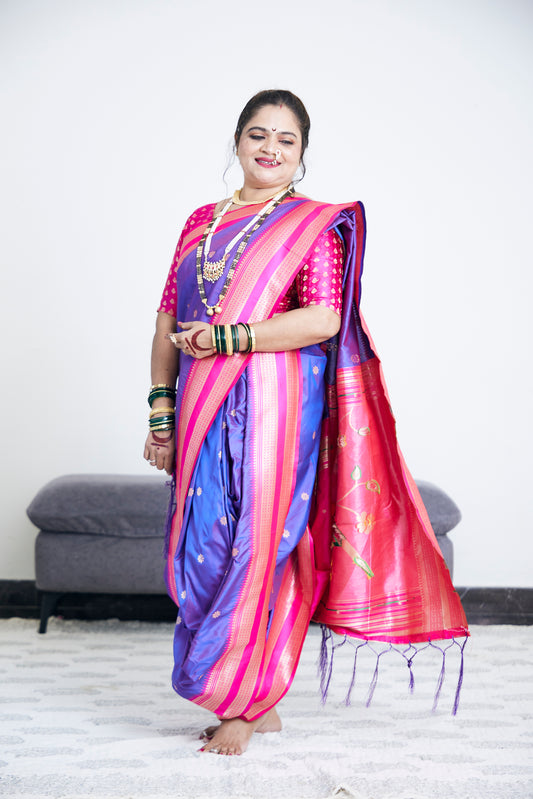 Royal Purple & Rani Parrot Paithani Nauvari