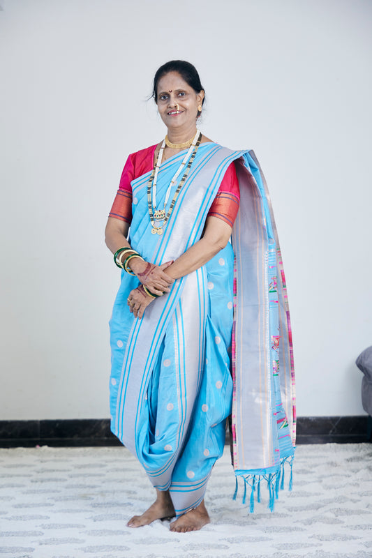 Neelkanth Blue Peacock Paithani Nauvari