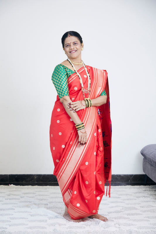 Sindoor Red Peacock Paithani Nauvari