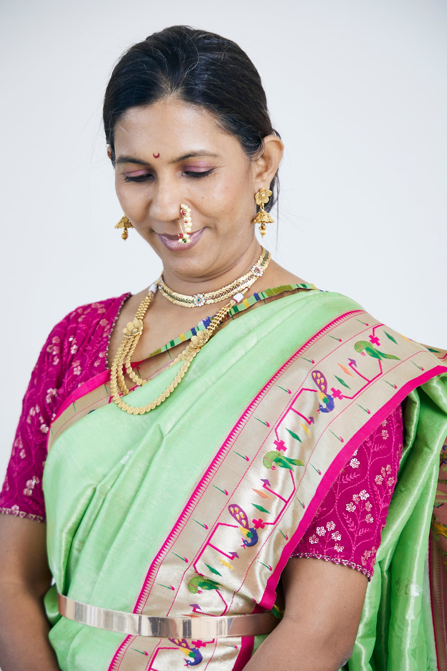 Green Silk Blend Tissue  Paithani Saree with unstitched blouse