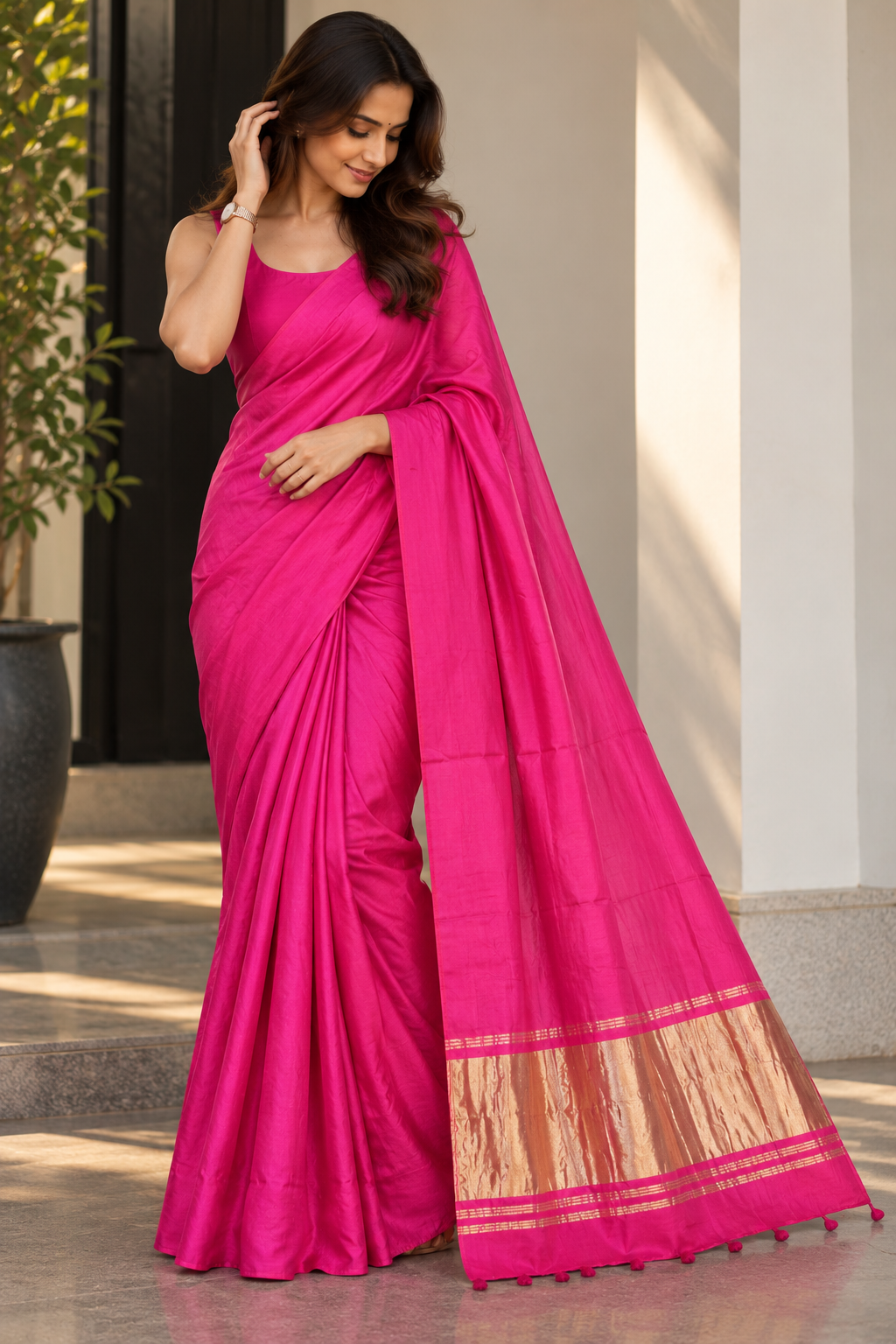 Rani Pink Pure Modal Silk Saree