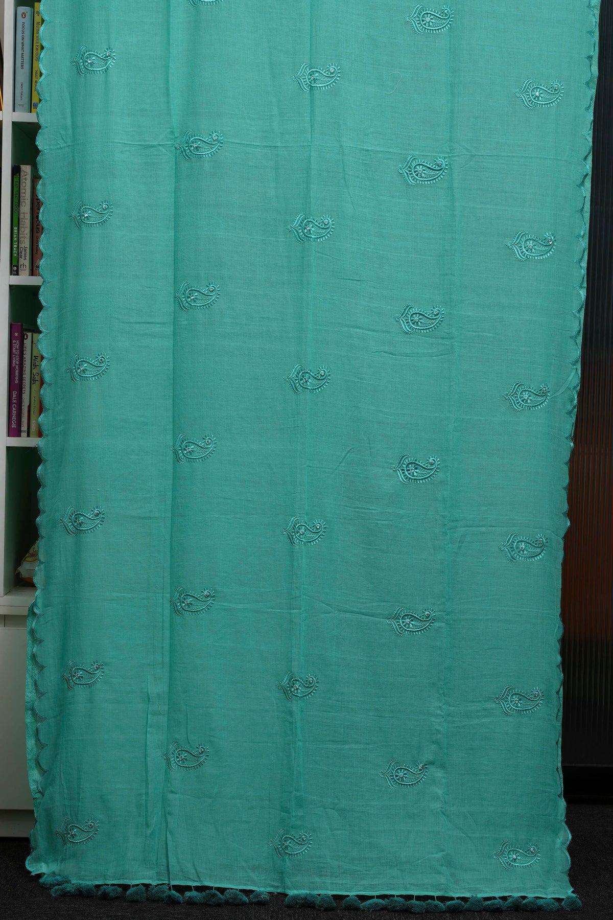 Mint Aqua Paisley Pure Mulmul Saree