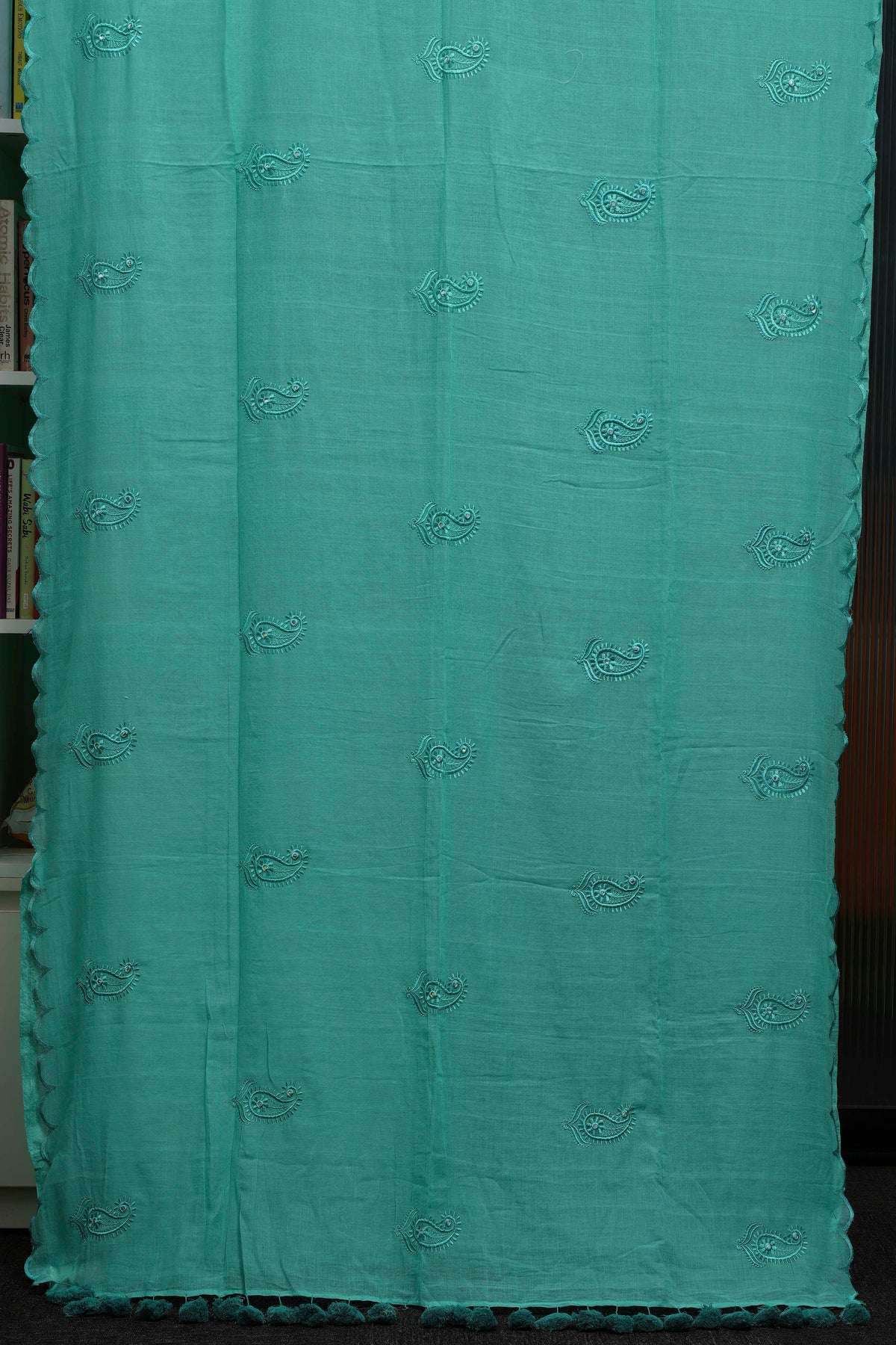 Mint Aqua Paisley Pure Mulmul Saree