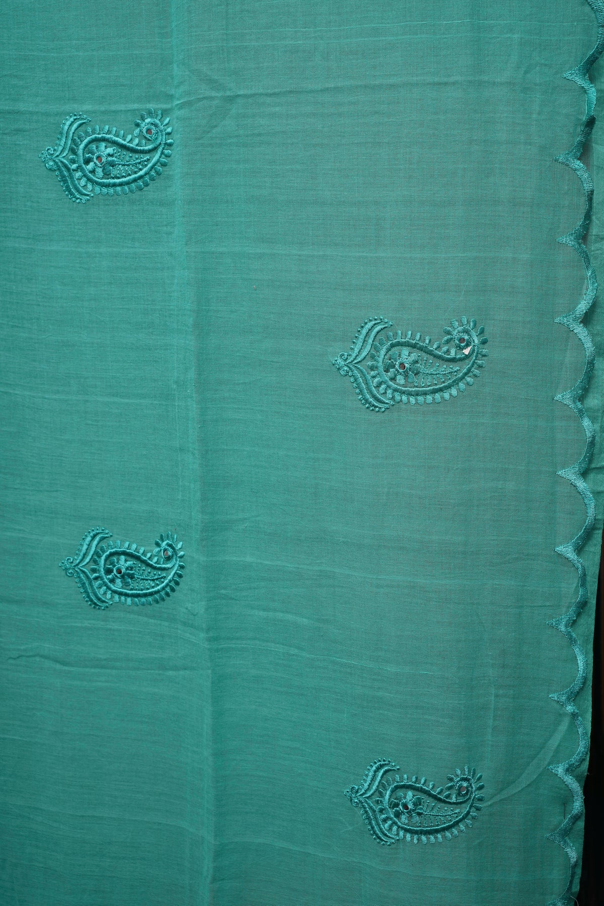 Mint Aqua Paisley Pure Mulmul Saree