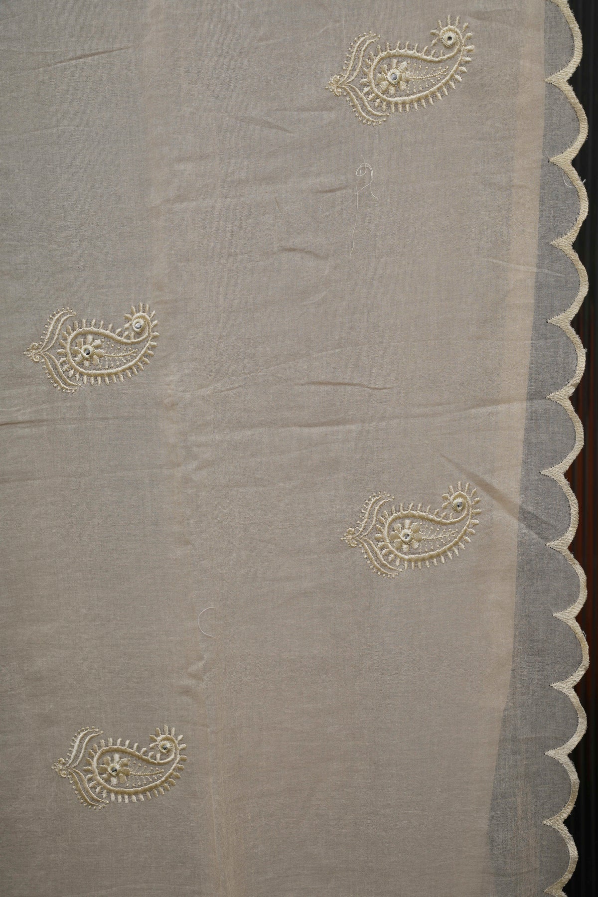 Ivory White Embroidered Pure Mulmul Saree