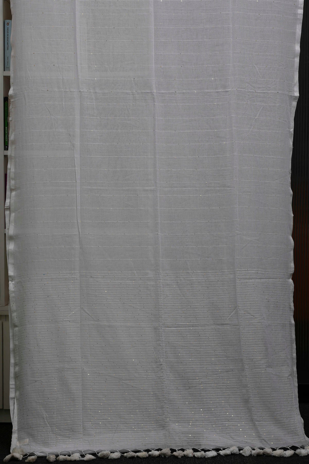 Ivory White Sequins Pure Mulmul Saree