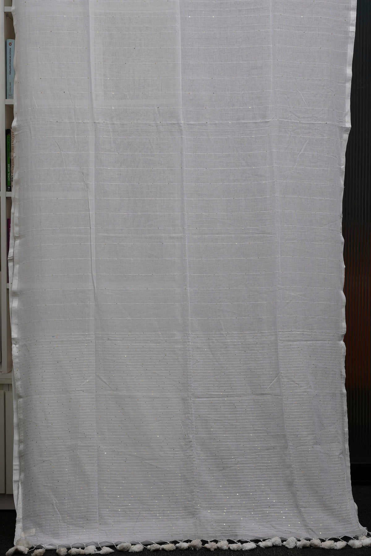 Ivory White Sequins Pure Mulmul Saree