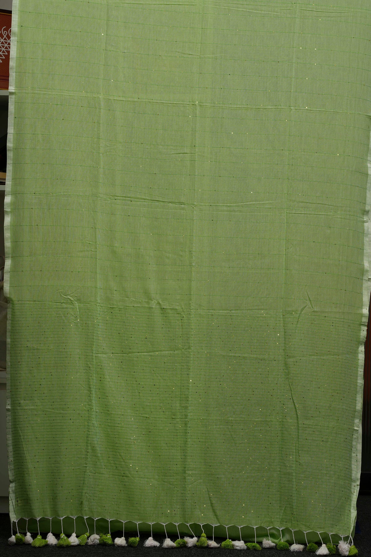Sage Green Sequins Pure Mulmul Saree